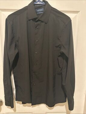 Nautica Men's Solid Black Button-Up Dress Shirt